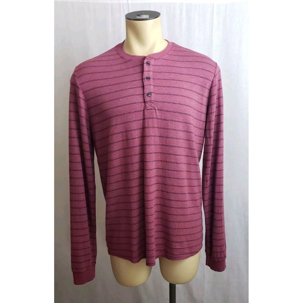 Marine Layer Henley Shirt Large Mens Red Striped Double Knit Dad Nerd Defect